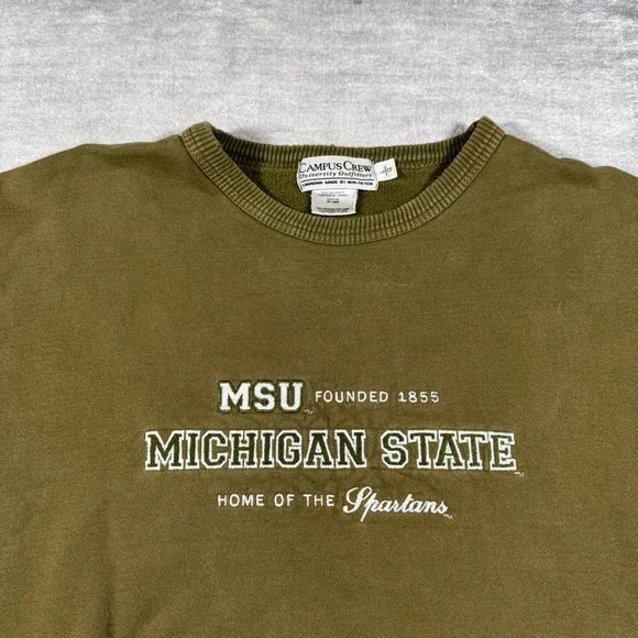 Michigan State Spartans MSU Sweatshirt Mens Large Olive Green Vintage Crewneck - Picture 2 of 9